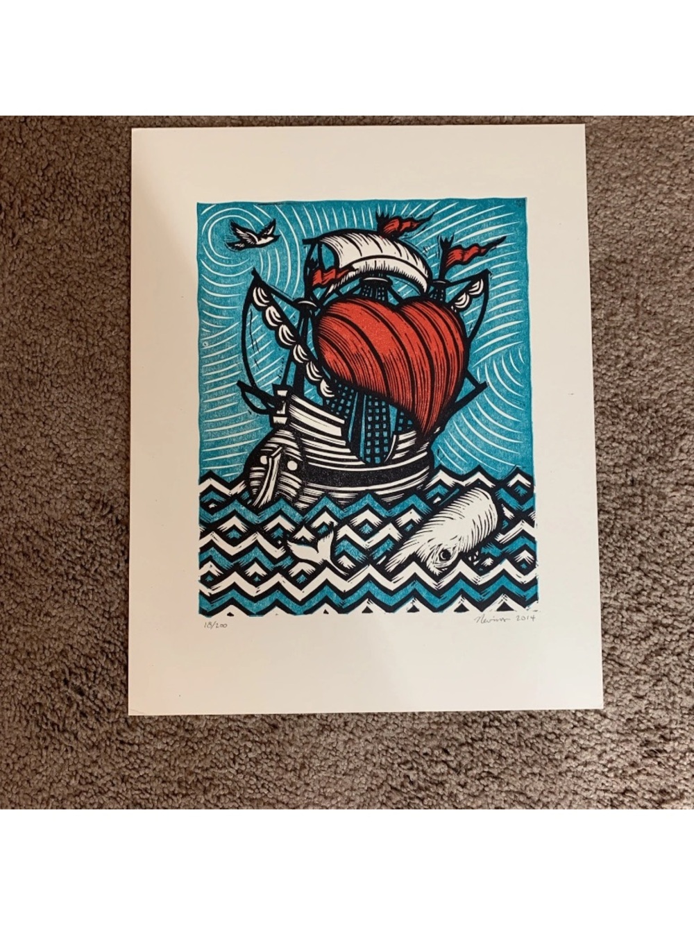 Original Limited Ed. Peter Nevins Signed Woodblock “Sea of Love” Print 12/200